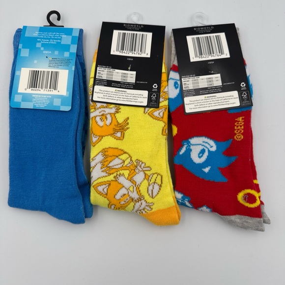 Mens lot‎ of 3 Sonic The Hedgehog And Tails Crew Socks size 10-13 NEW - Picture 2 of 12